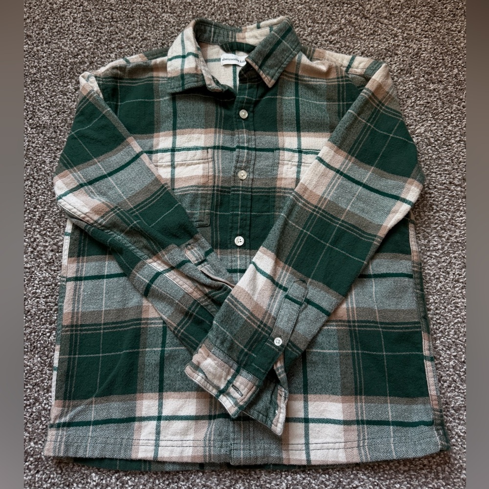 Abercrombie Kids Green and Tan Plaid Shirt